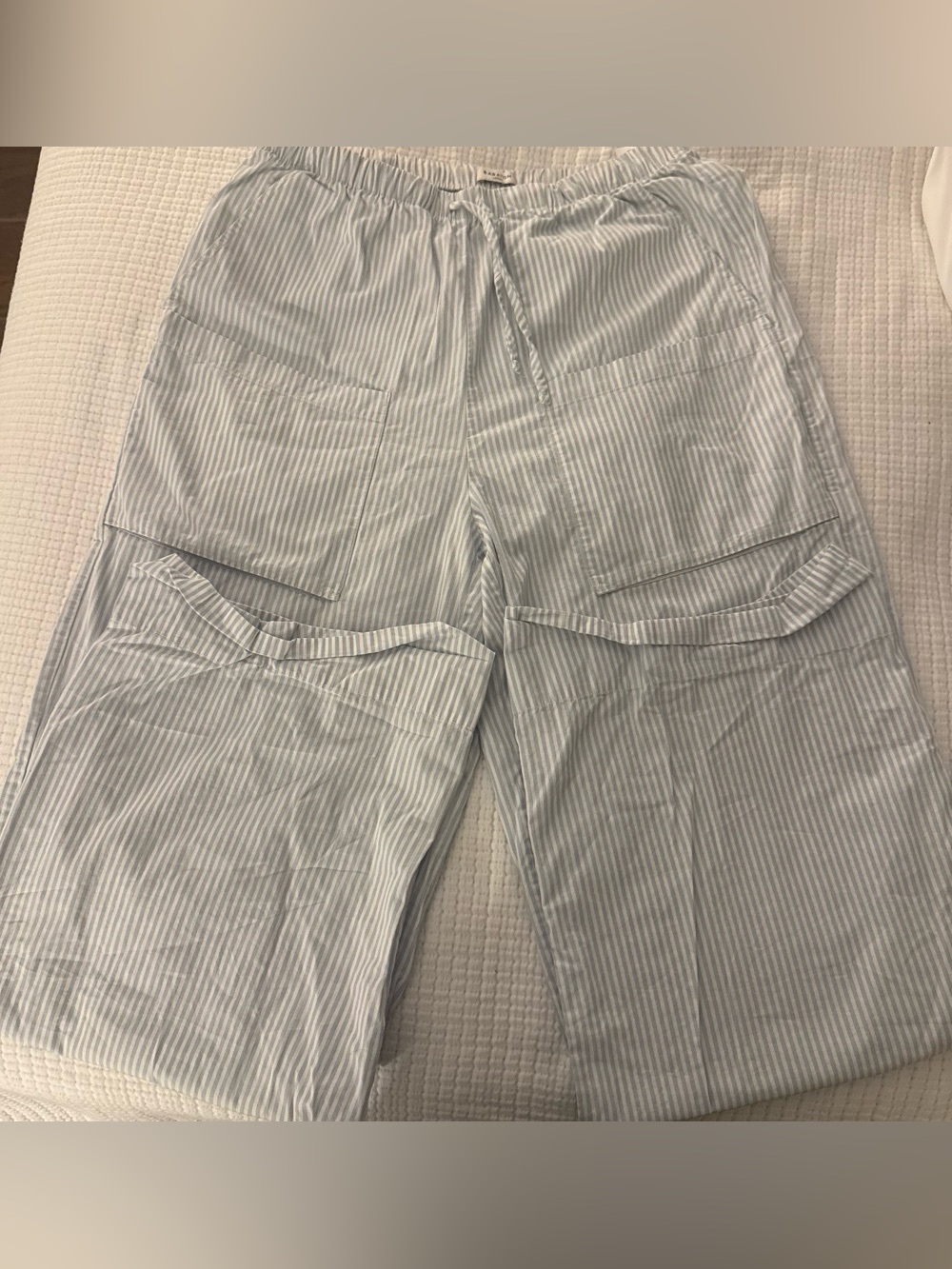 Aritiza Babaton Light Blue & White Striped Cargo Pants
